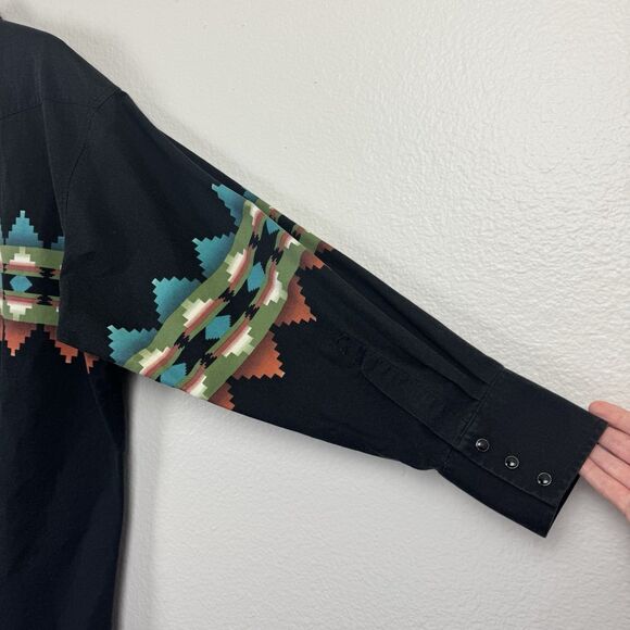 Vintage 90s Wrangler Brushpopper Southwestern Aztec Snap Front Western Shirt XXL - Picture 14 of 16